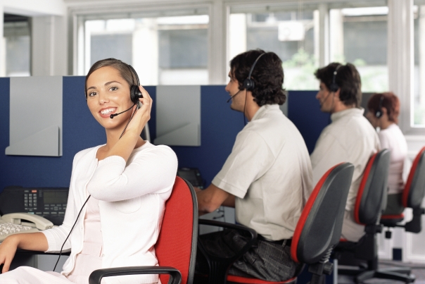 Team of contact center representatives at work